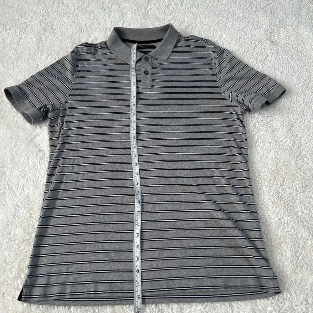 Banana Republic Mens Luxury Grey Strip Touch Polo Sz L Preppy College Casual